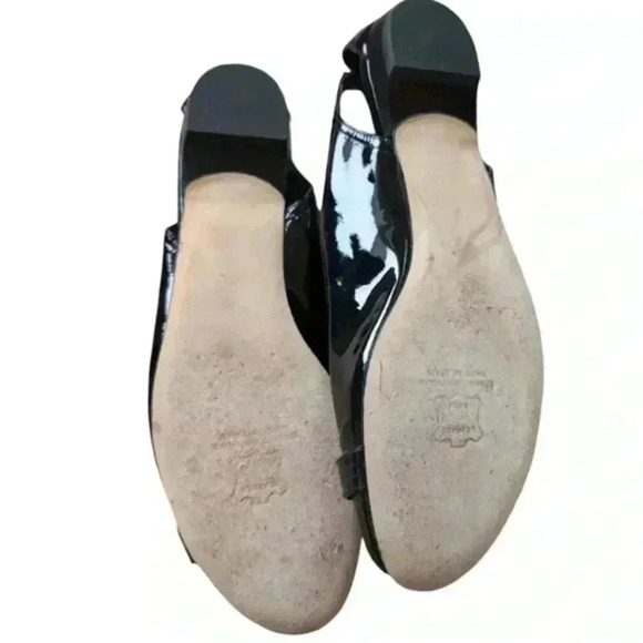 Stuart Weitzman Chit  Chat Flats Peep Toe Patent Leather Black Silver Women's 9 - Picture 10 of 16